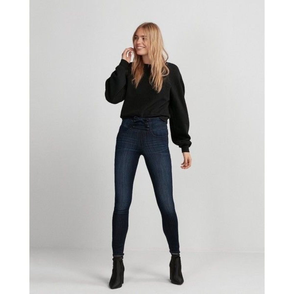 Express High Waisted Lace Up Dark Wash Jeans